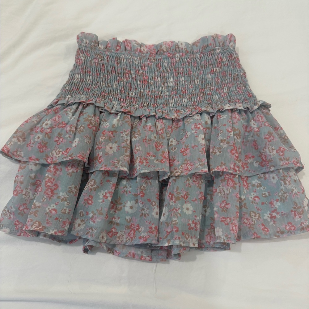 Altar'd State Floral Smocked Mini Skirt - Blue and Pink